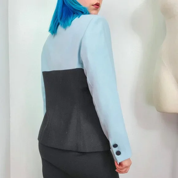 Vintage 90s Baby Blue & Black Colorblock Blazer Jacket - Picture 3 of 8